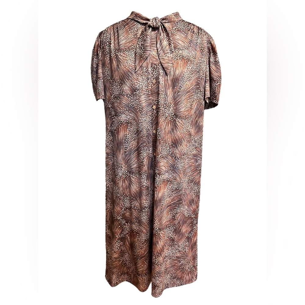 Vintage Dress Lady Jennifer Brown Tan Sheath Dress Neck Bow Union Made Large - Picture 2 of 12